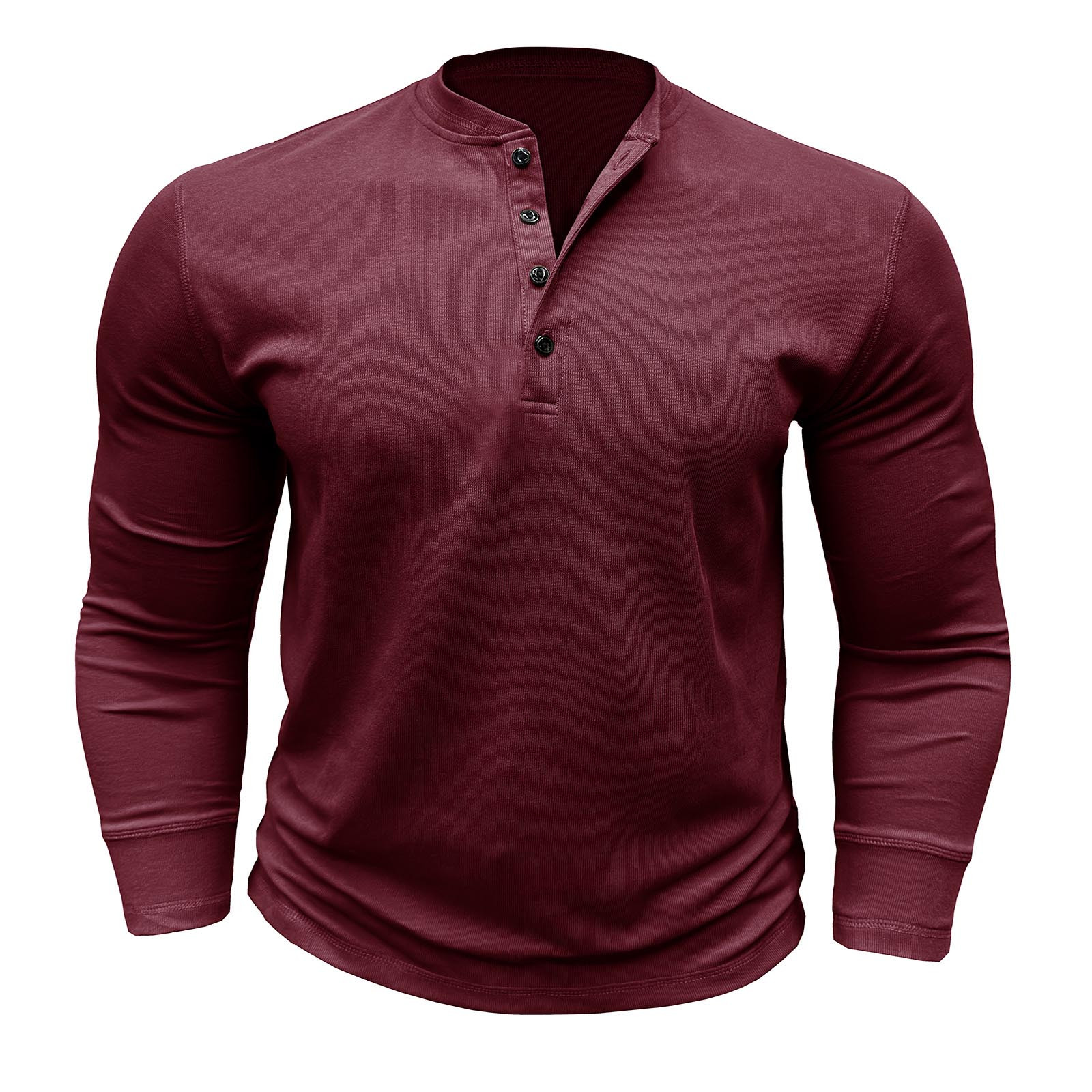 Camiseta de manga larga con botones y color liso para hombre, para otoño, mezcla de poliéster, cómoda e informal, varias tallas disponibles.